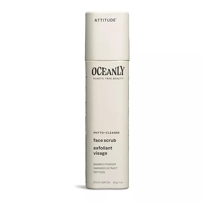 ATTITUDE Oceanly Face Scrub Stick, EWG Verified, Plastic-free, Plant and Mineral-Based Ingredients, Vegan and Cruelty-free Beauty Products, PHYTO CLEANSE, Unscented, 1 Ounce