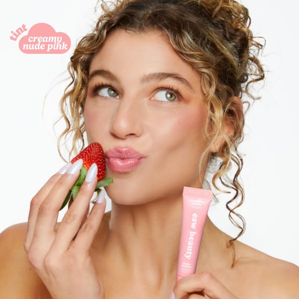 ESW Beauty Strawberry Banana Smoothie Lip Treatment - Soft Pink Nude Tint with Shea Butter, Hyaluronic Acid, Strawberry & Banana for Intense Hydration & Dryness Prevention
