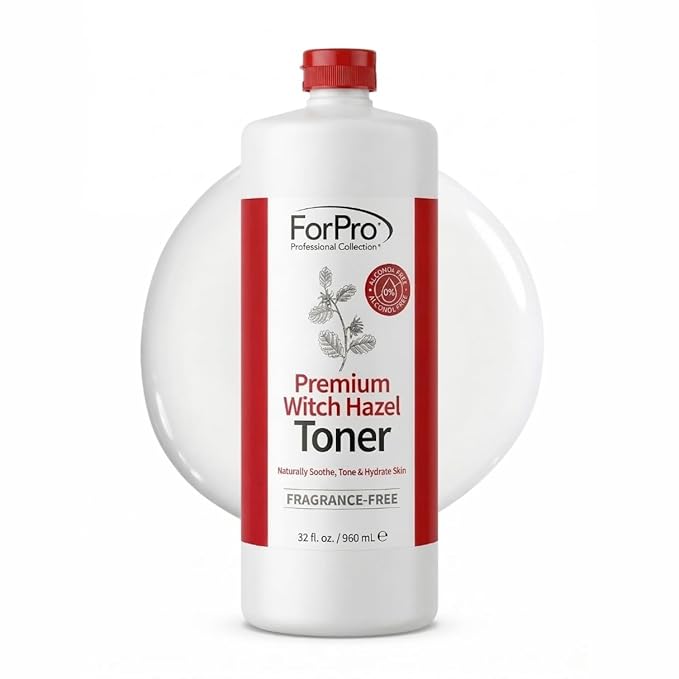 ForPro Witch Hazel Facial Toner with Aloe Vera & Glycerin, Alcohol-Free Face Toner for Sensitive Skin, Pore Minimizing, Hydrating & Soothing Cucumber Astringent, Fragrance-Free, Vegan, 32 Fl Oz