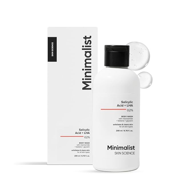 Minimalist Salicylic Acid +LHA 2% Body Wash | Acne Body Wash for Exfoliating, Excess Sweat, Rough & Bumpy Skin | Sulphate (SLS) & Dye Free | Shower Gel For Women & Men | 6.76 Fl Oz / 200 ml