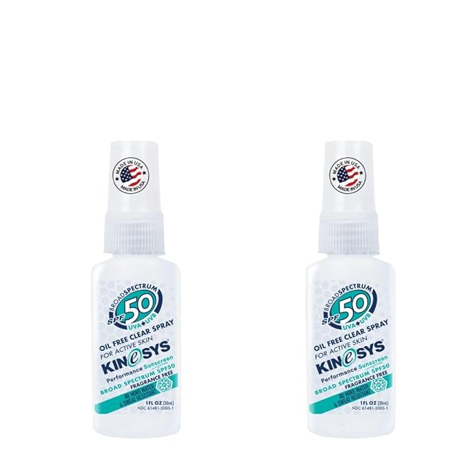 KINeSYS Fragrance Free Clear Spray Sunscreen For Sensitive Skin, SPF 50, Hypoallergenic, Broad Spectrum UVA-UVB Protection For Face & Body; PABA And Oxybenzone FREE, 170+ Sprays, 1 Fl. Oz (Pack Of 2)