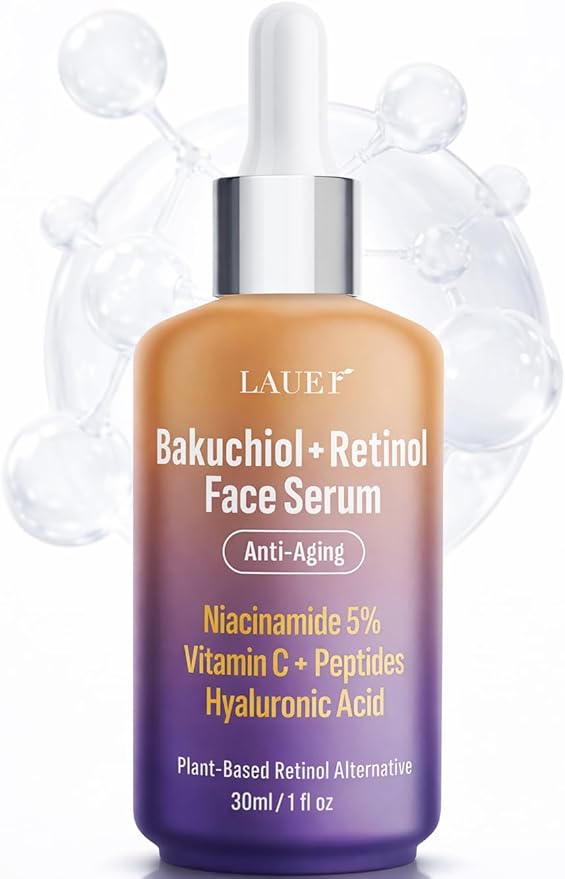 Bakuchiol Retinol Serum for Face with Vitamin C Hyaluronic Acid & Niacinamide Anti-Aging Plant-Based Serum Reduces Wrinkles Firms & Smooths Skin Vegan Fragrance-Free1 fl oz