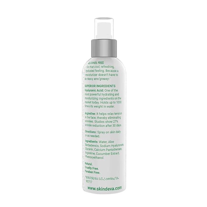 SKIN DEVA Hyaluronic Acid & Argireline Facial Spray – Hydrating Face Mist with Lavender Extract – Helps Improve the Appearance of Fine Lines – Lightweight Moisture Boost for All Skin Types (Cucumber)