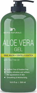 Being Naturals Aloe vera Gel - from 100% Pure Organic Aloe Infused with Snail Mucin/Centella Asiatica - Natural Raw Moisturizer for Face, Body, Hair. Perfect for Sunburn, Acne, Razor Bumps 16.9 fl oz
