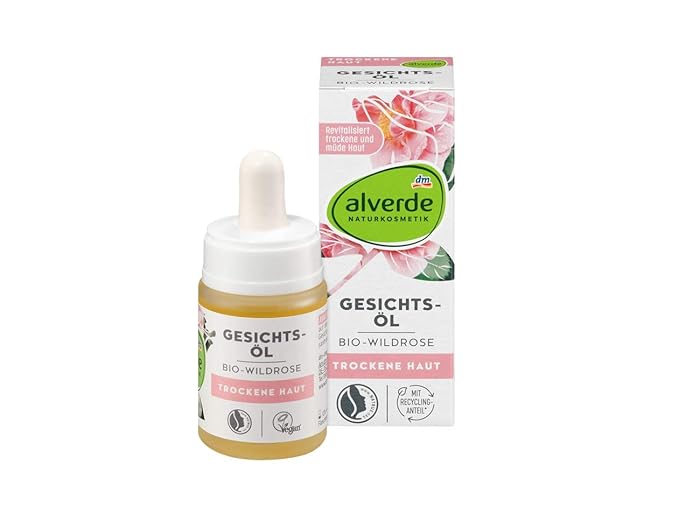 Alverde Wild Rose Facial Oil - Anti-Ageing - With Oils of Rose-Hip, Jojoba, Almond & Peach -Vegan / No Animal Testing - 15ml