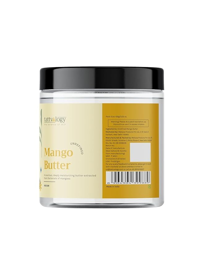 Tattva_logy Mango Butter | 100% Raw, Unprocessed and Unrefined Body Butter | Lotion For Dry Skin | Lip Balm | Lip Cream | For Moisturization & Nourishment of Body and Skin | In Plastic Jar - 100 gm