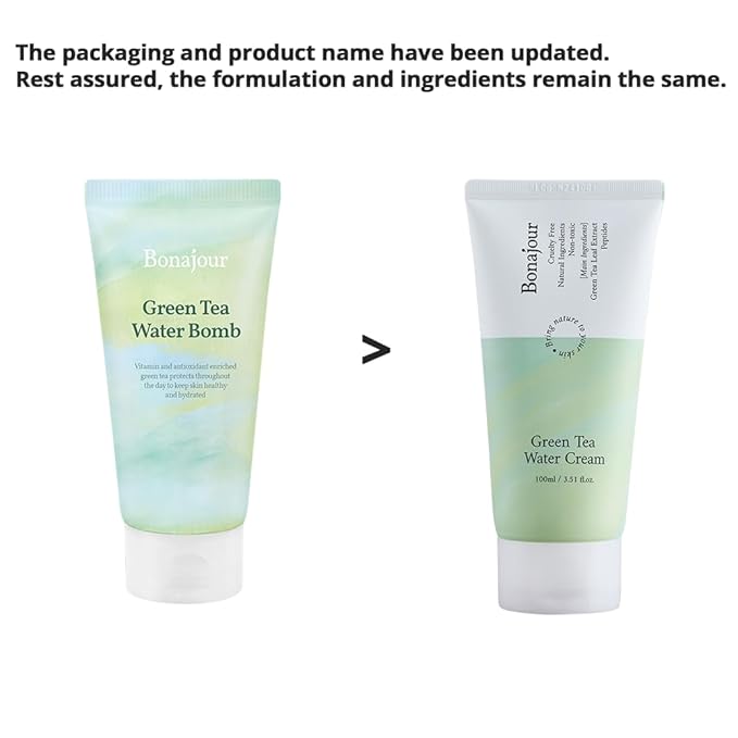 BONAJOUR] Green Tea Water Cream Vegan Moisturizing Facial Gel Cream for sensitive skin - Daily hydrating Water Bomb Moisturizer 3.38 Fl. oz -