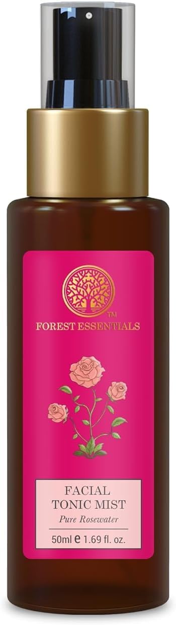 Forest Essentials Facial Tonic Mist with Pure Rosewater | Hydrating Daily Alchohol Free Toner for Glowing Skin| Hydrates Plumps & Minimises Open Pores for Glowing Skin, 50ml