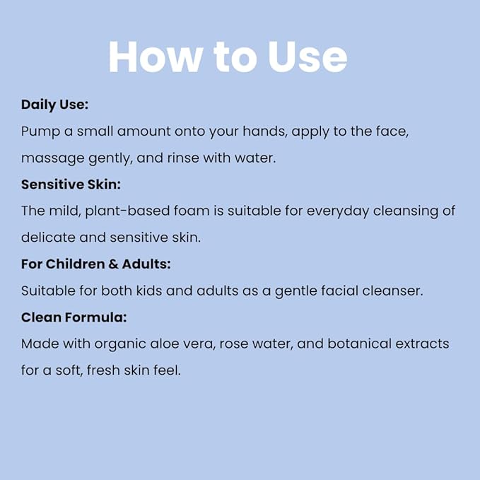Organic Face Cleansing Foam (150 mL) – Gentle Foaming Cleanser with Aloe Vera & Licorice, Sulfate-Free, COSMOS Organic, For Sensitive Skin