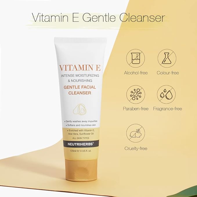 Neutriherbs Face Cleanser with Vitamin E, Gentle Facial Cleanser for Daily Clean and Purify, Face Wash Fit for All Skin Type, 4 fl.oz