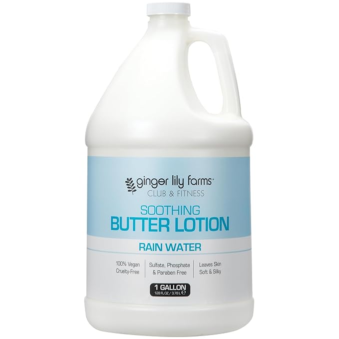 Ginger Lily Farms Club & Fitness Soothing Butter Lotion for Dry Skin, 100% Vegan & Cruelty-Free, Rain Water Scent, 1 Gallon (Pack of 4)