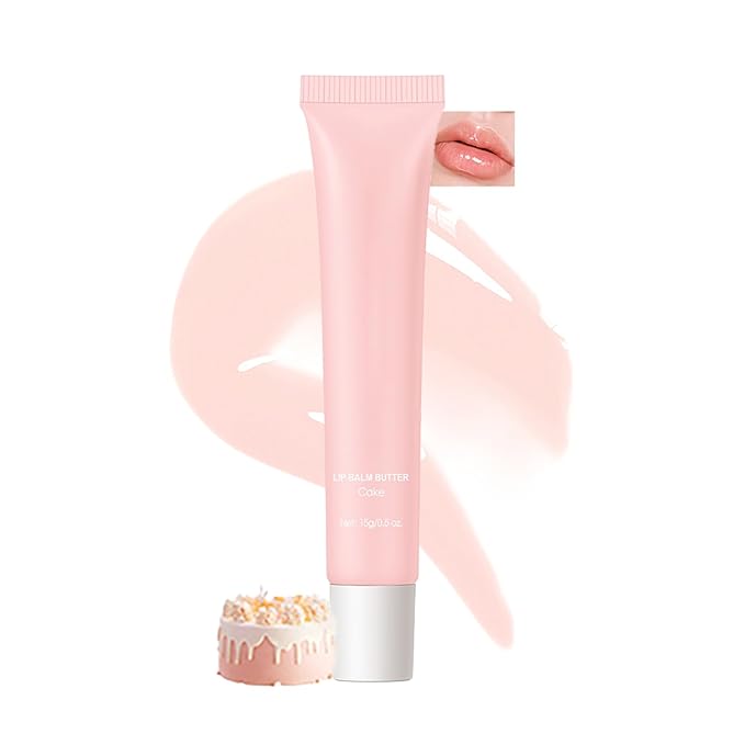 Shimmer Lip Butter Balm, High Shiny Finish Lip Glow Oil Lip Gloss, Jelly Yummy Tint Lip Stain Balm, Long Lasting Hydrating Non-Sticky Ultra-Nourishing Fat Lip Care Oil for Women, #4 Cake