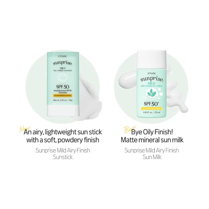 ETUDE Sunprise Mild Airy Finish Sunstick SPF50+ PA++++ Powdery sunscreen, Vegan, Non-Greasy, Sebum Control, Matte Finish, Sensitive Skin Friendly, 19g | perfect for Coachella & Festival Essentials