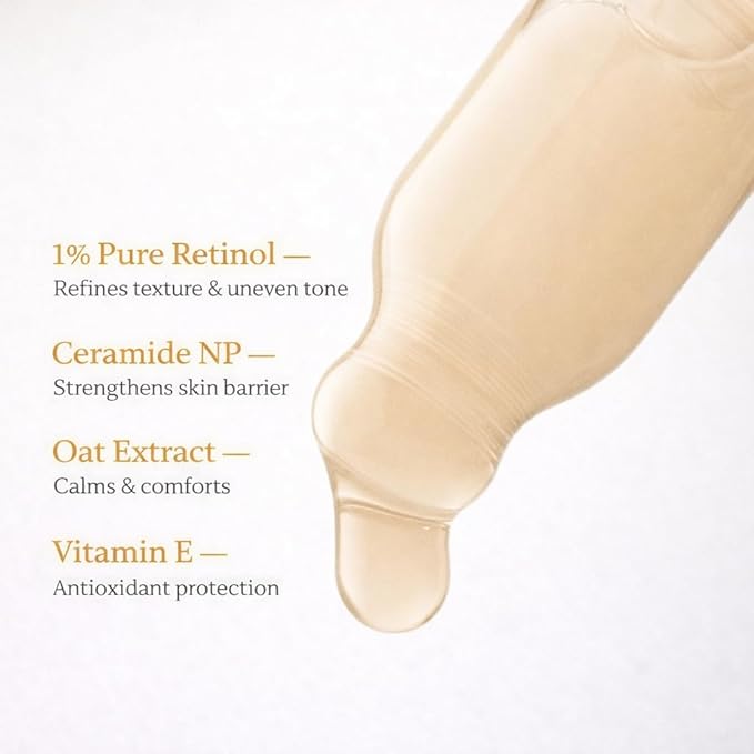 Révelle Retinol Serum with 1% Retinol, Peptides, Ceramides & Oat Extract, Anti-Aging Face Serum for Fine Lines, Dark Spots & Wrinkles, 1 Fl Oz