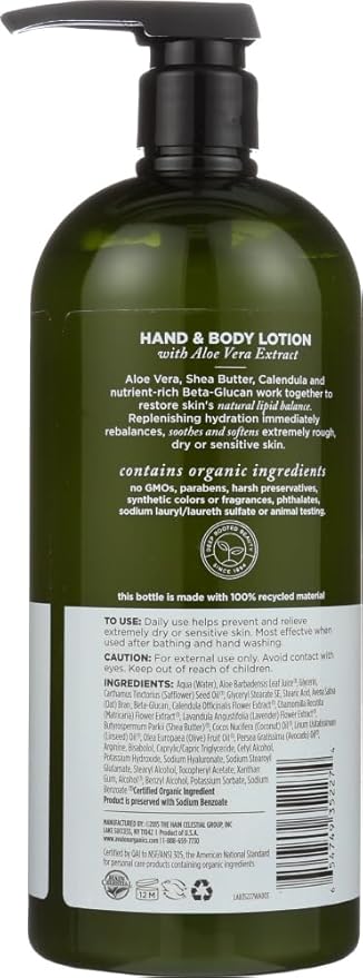 Avalon Organics Hand & Body Lotion for Dry Skin Aloe Unscented, 32 OZ