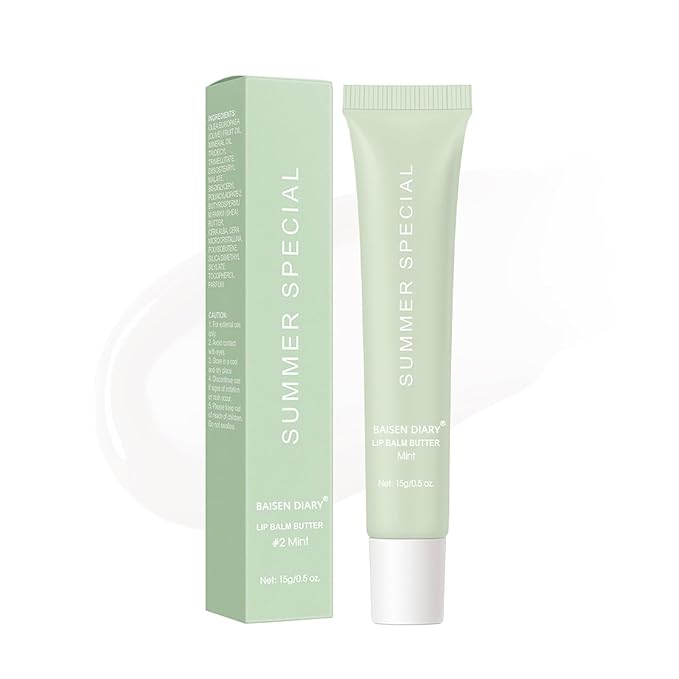 BAISEN DIARY Summer Special Lip Butter Balm - Ultra-Hydrating, Nourishing Lip Care with Natural Ingredients, Shea Butter & Olive Butter, Soothes & Softens Dry Lips (#2 Mint, 0.5 Fl Oz (Pack of 1))