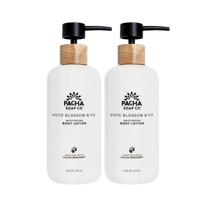 Pacha Soap Co. Body Lotion - White Blossom & Fig, Hydrating & Nourishing Formula with Clean Ingredients and Essential Oils, Dye Free, SLS Free, Paraben Free, Made in the USA, 2-Pack (16 fl oz Each)