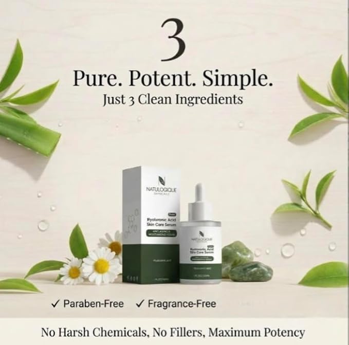 Hyaluronic Acid Serum for Face and Skin, Organic Anti-Aging Face Moisturizer for Fine Lines & Wrinkles – Vegan and Natural Skincare – 1oz (30ml) by Natulogique