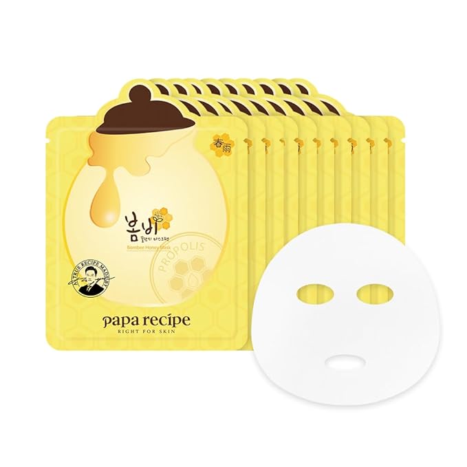 Papa Recipe Bombee Honey Mask Pack 25g * 10 sheets - Sheet Mask, Facial Skin Care, Deep Moisturizing Serum for Dry Skin - Korean Skin Care, K-Beauty, Ampoule Solidified, For radiant skin