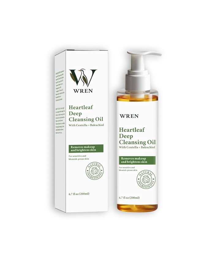 Wren Heartleaf & Centella Cleansing Oil – Pore Control & Double Cleanse Face Wash for Glass Skin, Melt Blackheads, Makeup & Sunscreen Remover, Calming for Sensitive Skin – 6.76 fl.oz