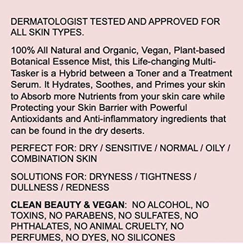 ESSENCE FACE MIST Rosehip rose water vitamin C squalane ultra hydrating Moisturizer primer face spray 4oz - 100% Pure all natural organic + advanced science vegan - NO ALCOHOL