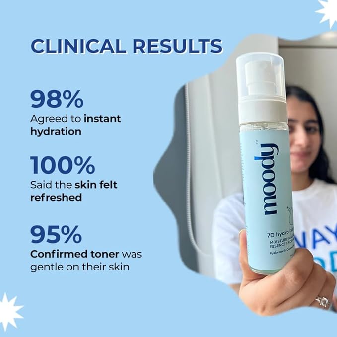 Moody 7D Hydro Burst Hydrating Face Mist & Toner with Hyaluronic & Coconut Water |Face Mist for Soothing and Pore Tightening |Alcohol-Free Toner for Glowing Skin |100% Vegan | 72 Hour Hydration,110ml