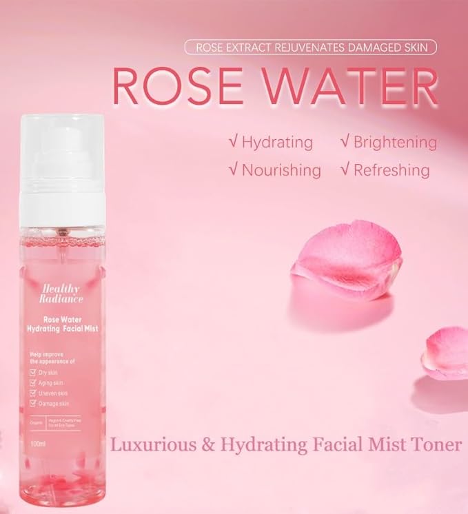Rose Water Spray for Face | Korean Rose Water Spray with Glycerin | Rose Rugosa | Organic Flower Floated Mist Toner- Facial Toner for Women- Cruelty Free- Rose Scent- 100ml