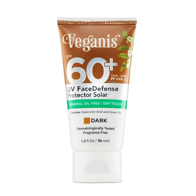Sunscreen SPF 60 Dark Tone – Hyaluronic Acid & Green Tea – Tinted Face Sunscreen for Daily Use – Broad-Spectrum UVA/UVB & Blue-Light Protection – Hydrating Dry-Touch Vegan Formula