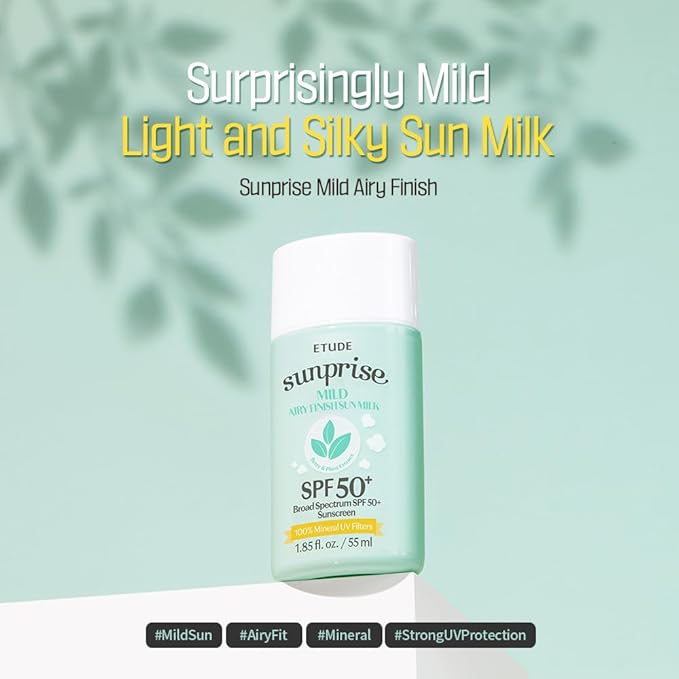 ETUDE Sunprise Sunscreen Mild Sun Milk SPF 50+ / PA++++ (55ml) | Sebum-free, Non-Sticky, Long Lasting Protection, 100% Mineral Korean Sunscreen for sensitive skin | perfect for Coachella Essentials