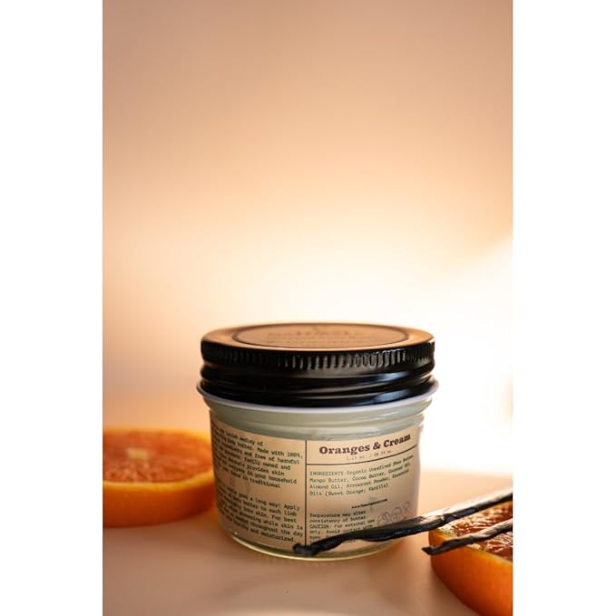 Whipped Body Butter – Oranges & Cream – Sweet Citrus Scent, Shea & Mango Butter – 100% Natural Moisturizer for Dry Skin – 2.25 oz – Glass Jar