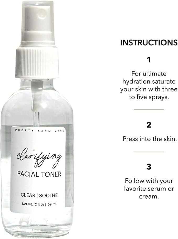 Pretty farm girl Clarifying Facial Toner - Clear & Soothe - HOCL - for Acne and Dermatitis - All Skin Types - Teen & Adult