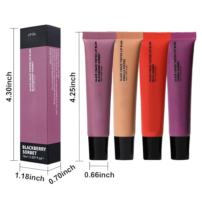 4Pcs Summer Lip Butter Lip Balm Glow Reviver Lip Gloss, Melting Lip Serum, Ultra-Hydrating Natural Vegan Lip Balm, Sheer-Tinted Shine & Hydration, Soothes & Softens Dry Lips (01+02+04+05)