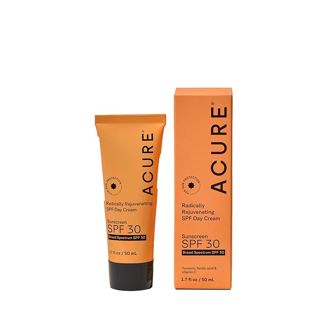 Acure Radically Rejuvenating SPF 30 Day Cream - Face Moisturizer with SPF 30 & Vitamin C, Anti Aging Sunscreen, Hydrating Face Cream, Daily Facial Care for Women & Men with Turmeric, Vegan - 1.7 fl oz