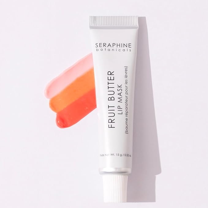 Seraphine Botanicals Fruit Butter Restorative Lip Mask Overnight Gel Balm with Shea Butter & Apricot Kernel Oil – Repairs & Hydrates Dry Lips – Vegan, Paraben-Free, Dewy Finish 0.51 oz (Peach Nectar)