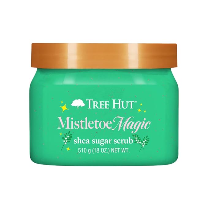 Tree Hut Mistletoe Magic Shea Sugar Scrub, Exfoliating, Hydrating & Moisturizing Body Scrub with Shea Butter & Nourishing Essential Oils, Smooth & Soften Skin, Limited Edition Holiday, 18 oz