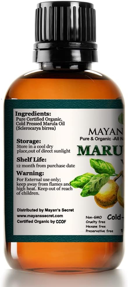 Marula Oil USDA Certified Organic, Virgin, Cold Pressing, Unrefined Luxury Oil for Face, Body, Lips, Hair, Nails, Shampoo, Conditioner, Lotion, Face Serum
