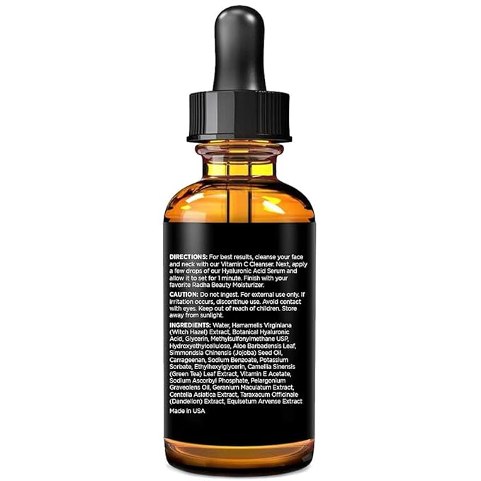 Radha Beauty Hyaluronic Acid Serum for Face, 2 fl. oz - Infused with Vitamin C + E + Green Tea & Jojoba Oil for Anti-Aging, Wrinkles, and Fine Lines - For Radiant and Healthy Skin