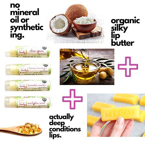 Organic Certified Lip Balm Butter(3 Pack) by Green and Lovely | Lavender Vanilla Lip Oil for Total Hydration and Repair | 0.15 oz Lip Moisturizer Tube made with Premium Organic Ingredients