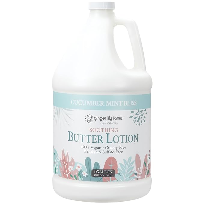 Ginger Lily Farms Botanicals Soothing Butter Lotion for Dry Skin, 100% Vegan & Cruelty-Free, Cucumber Mint Bliss Scent, 1 Gallon (Pack of 4)