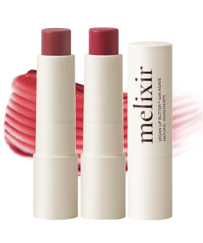 Melixir Vegan Lip Butter Duo Set – Hydrating Tinted Lip Balm Gift Set with Shea Butter, Moisturizing for Dry Chapped Lips, Petrolatum-Free, Bee-Free, Sheer Natural Finish (Dewy Rose & Nudy Rose)
