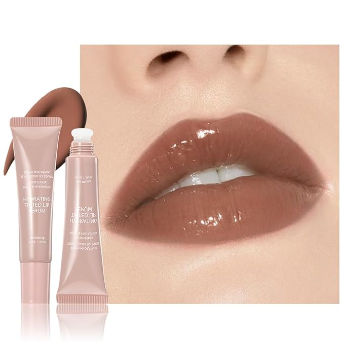 FeiCuiYun Lip Tinted Glowy Balm Hydrating Tinted Lip Serum Lip Gloss, Ultra-Hydrating Natural Vegan Lip Balm, Sheer-Tinted Shine & Hydration, Soothes & Softens Dry Lips Skincare (Light Brown)
