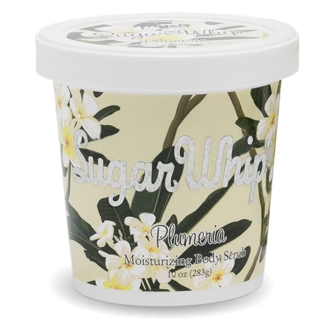 Primal Elements Sugar Scrub, Exfoliating Sugar Whip, Face and Body Cleanser, Moisturizer, Plumeria, 10 oz Package