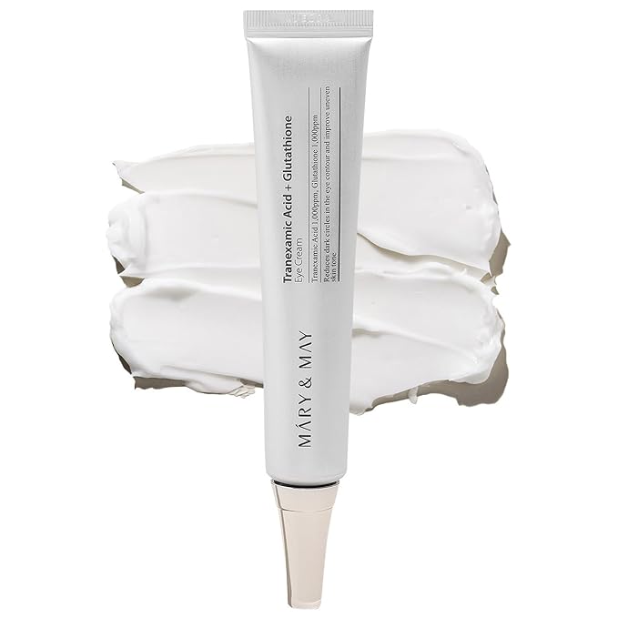 Mary&May Tranexamic Acid + Glutathione Eye Cream (30ml) - Korean Skincare for Dark Circles & Uneven tone - Fragrance-Free Under Eye Cream for Dark Spots & Hyperpigmentation 1.01oz.
