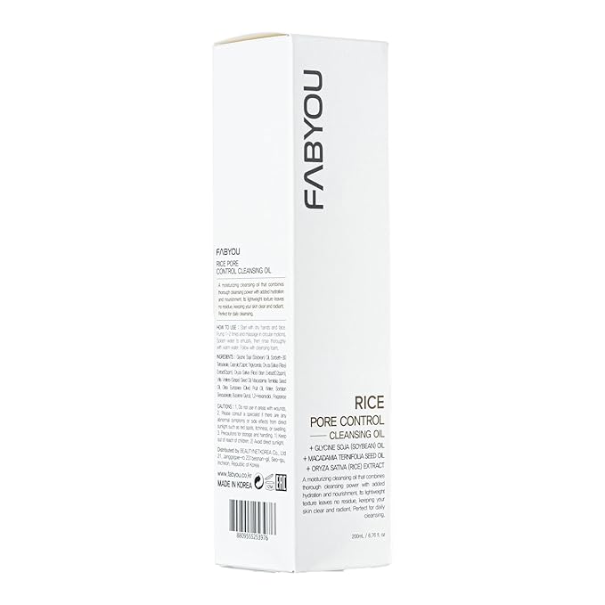 FABYOU Rice Pore Control Cleansing Oil 6.76 fl oz - Korean Skin Care for Deep Pore Cleansing, Moisturizing & Nourishing, Hypoallergenic, Plant-Based Oils, for Clear and Smooth Skin