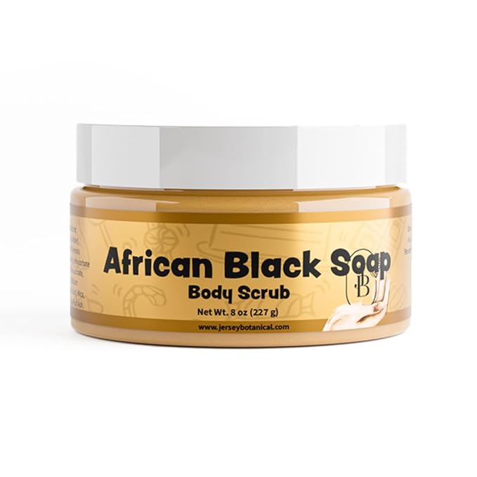 Jersey Botanical Shea Sugar Body Scrub – Exfoliating, Hydrating & Moisturizing Skin Care with Shea Butter, Smooth & Soften Skin, 8 oz (African Black Soap)