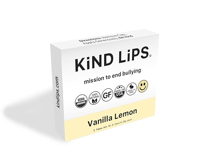 Kind Lips Vanilla Lemon Lip Balm (5 Pack) – Organic Lip Balm with Beeswax, Non Toxic & Petroleum Free Lip Care – Natural Moisturizing Lip Balm for Dry, Chapped Lips – Clean Ingredients, USA Made