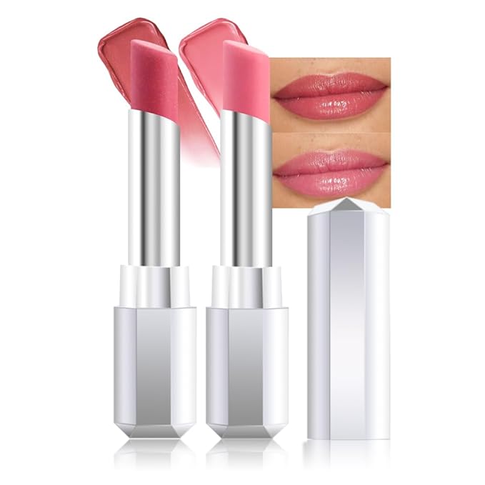 evpct 2Pcs Dusty Pink Honey Lipstick Tinted Lip Balm, Moisturizing Tinted Lip Oil Stick Lipstick for Older Women, Sheer Lightweight Hydrating Nourishing Shine Tinted Lip Balm Color Gloss Tint Stain