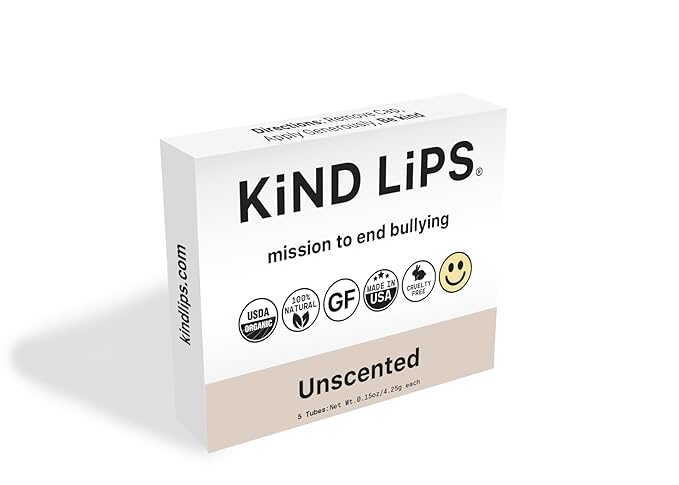 Kind Lips Unscented Lip Balm (5 Pack) – Fragrance Free, Organic & Hypoallergenic Lip Balm for Dry, Cracked Lips – Value Multipack for Daily Hydration