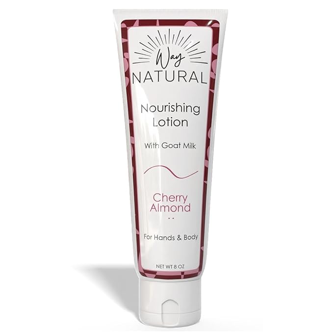 Nourishing Goat Milk Lotion, Cherry Almond (8oz) - Natural Hand & Body Cherry Almond Lotion for Dry Skin Relief, USA Made - Goat Milk Hand Cream for Women & Men - w/Shea Butter & Aloe