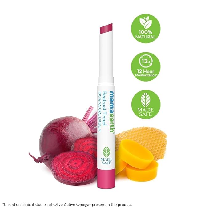 Mama.earth Beetroot Tinted 100% Natural Lip Balm with Beetroot & Beeswax - 2 g | | 12 Hr Moisturization | For Dry & Chapped Lips | Natural Pink Tint | Brightens Lips